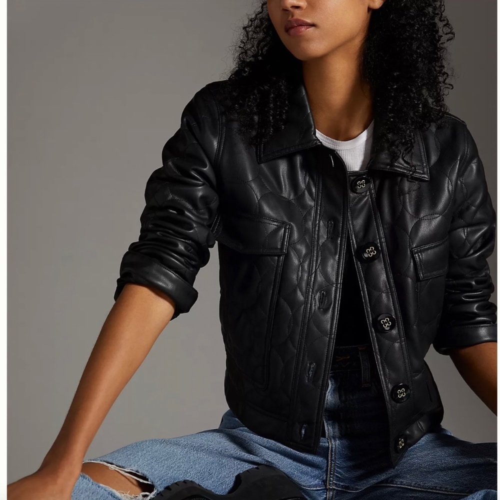 Maeve Anthropologie Faux Leather Jacket - Black - Size 10 - NWT